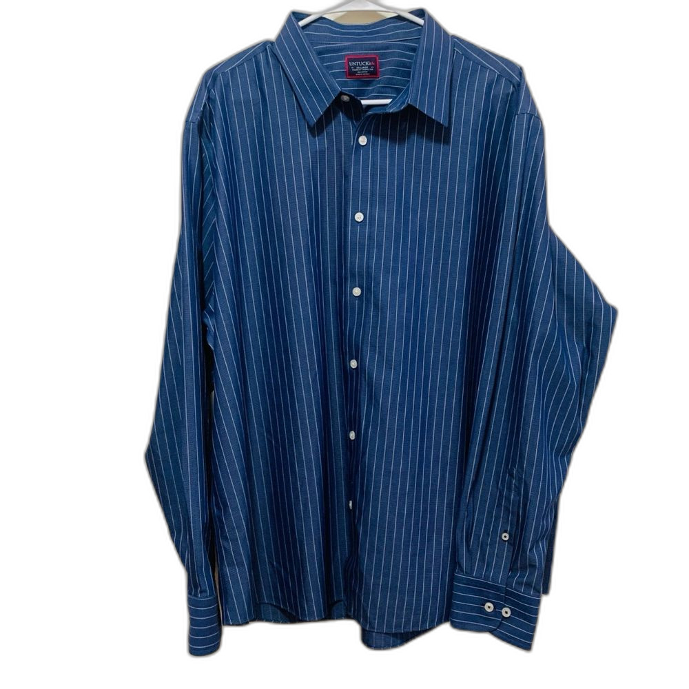UNTUCKit Navy Pinstripe Dress Shirt long sleeve Gifford WF size xxl